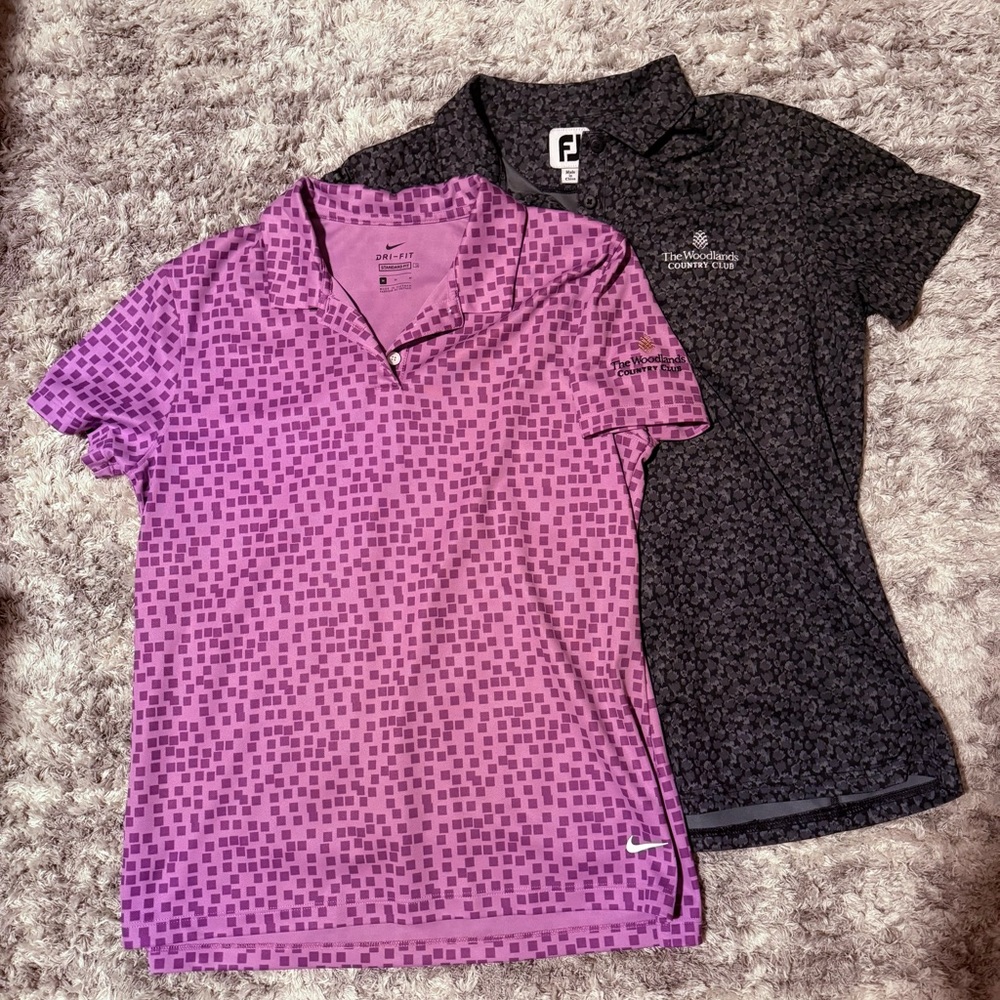 FJ and Nike Purple and Black Collared Buttoned Golf shirts